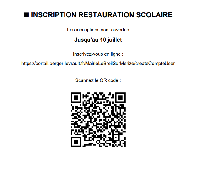 Inscription restaurant scolaire 2026-2027